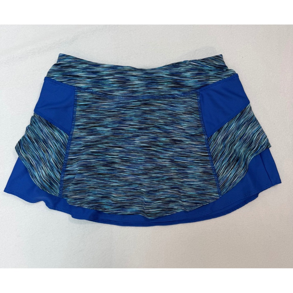Athleta Women Blue Space Dye Athletic Skort Mesh Panels Zipper Pocket XS